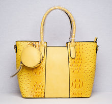 Load image into Gallery viewer, Yellow Ostrich Croc Handbag With Coin Purse
