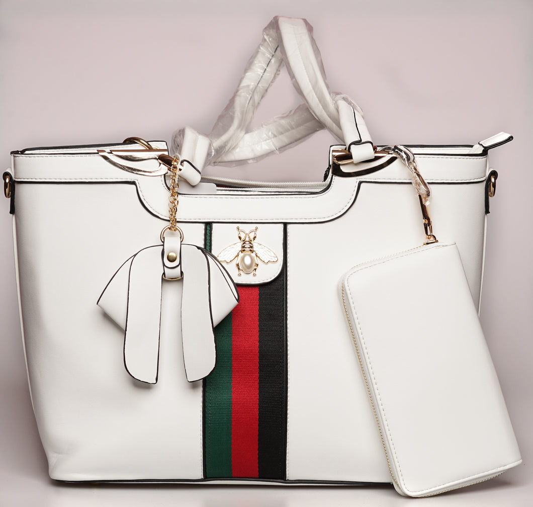 White Bow Tote Handbag With Wallet