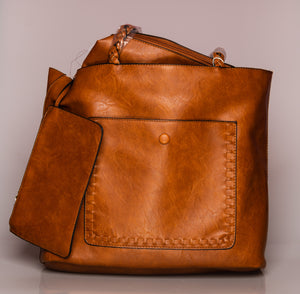 3-In-1 Leather Tote With Pouch & Clutch