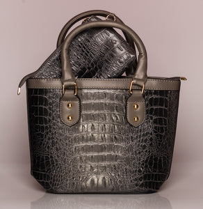 Petite Croc Fashion  Handbag With Wallet (Colors: Black, Grey)